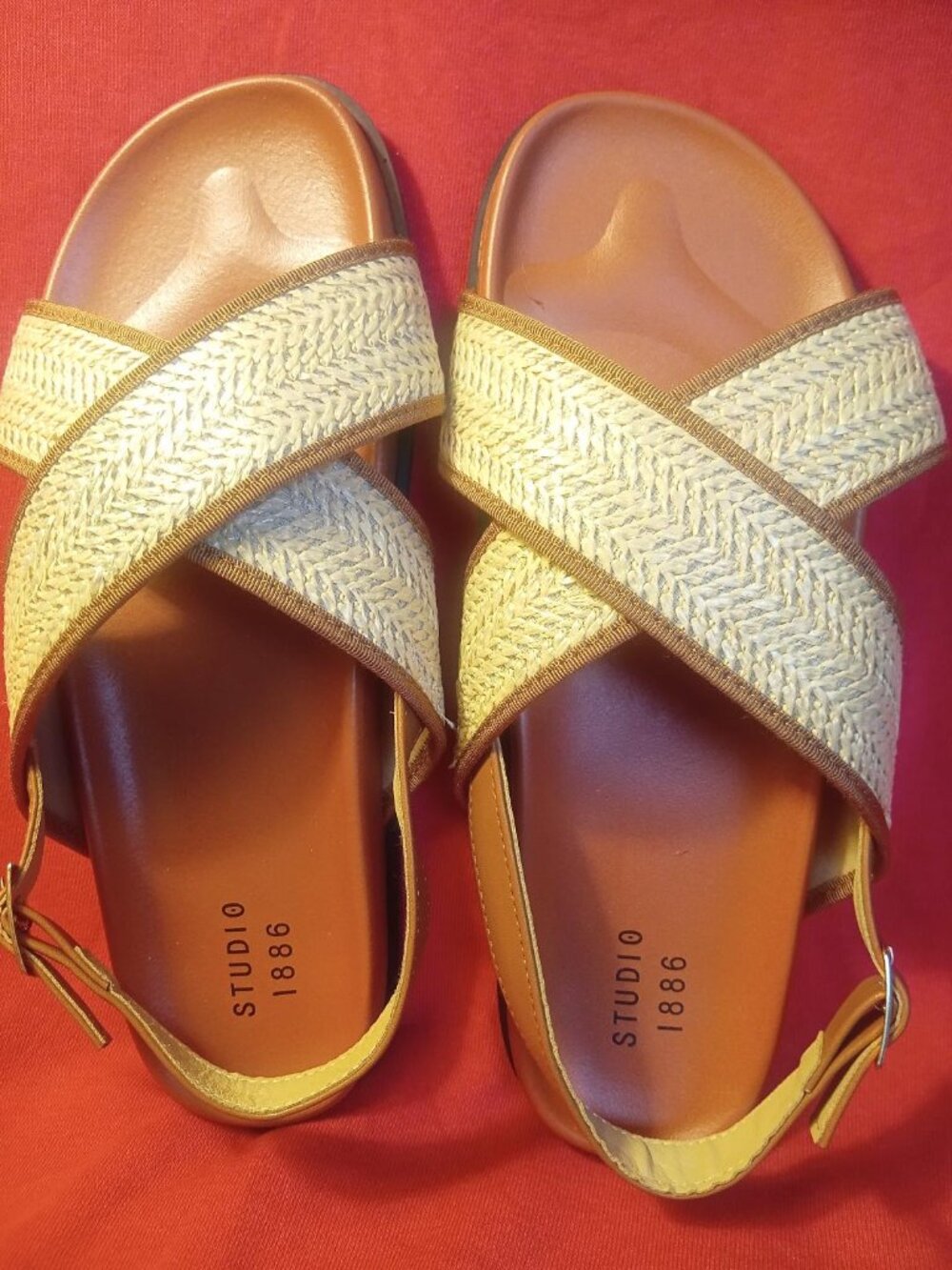 Avon STUDIO 1886 Women Crisscross Raffia Slingback Flat Sandals Tan Size 11 NWT